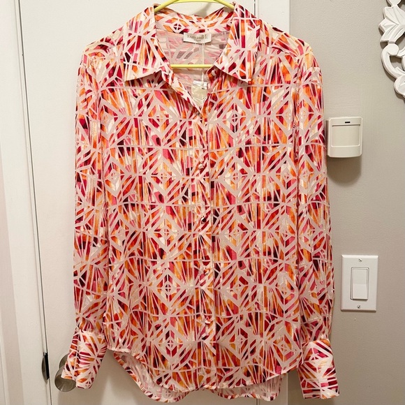 Ramy Brook Melina Button Down Top Collared Shirt Women’s S Pink Orange Blouse - Picture 2 of 9